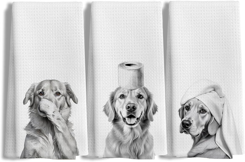 LUKIPOM Funny Golden Retriever Gifts Bathroom Hand Towels Set of 3, Golden Retriever Gifts for Women, Dog Bathroom Decor,16x24 Inch - Image 1